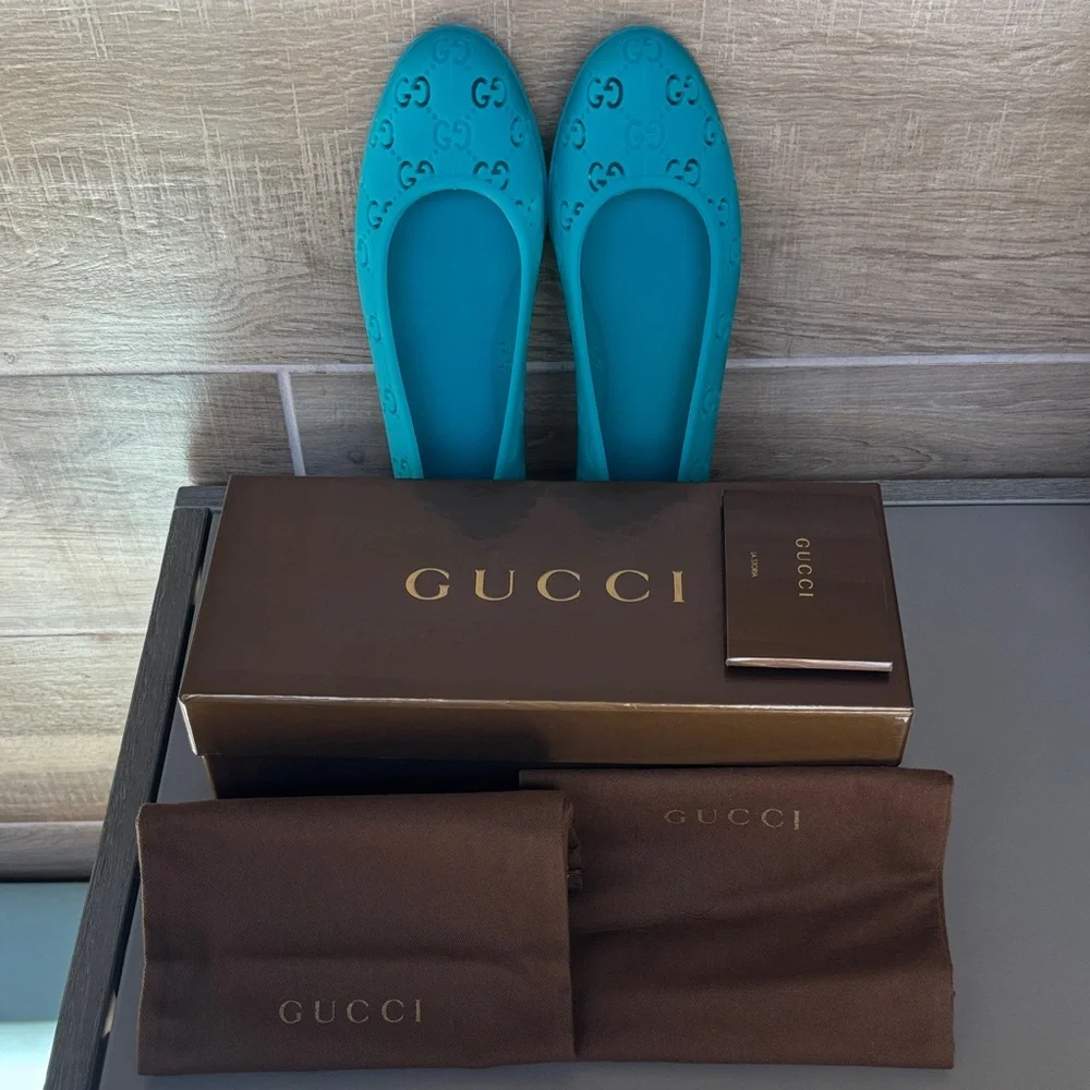 Authentic Gucci Teal GG  Rubber Jelly Ballet Flats EU 40 (US 9.5–10) NIB - Picture 13 of 16